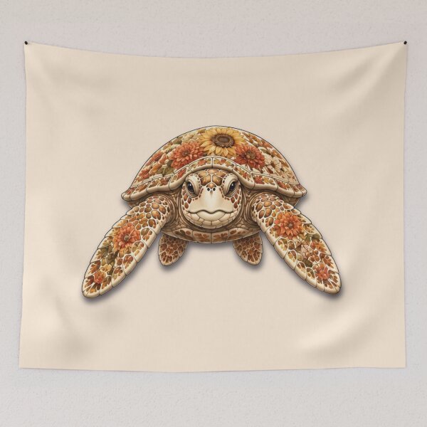 Item preview, Autumn Flower Turtle | Front View Fall Floral Turtle Art | Ocean Autumn Collection designed and sold by Zaru Art Studio.
