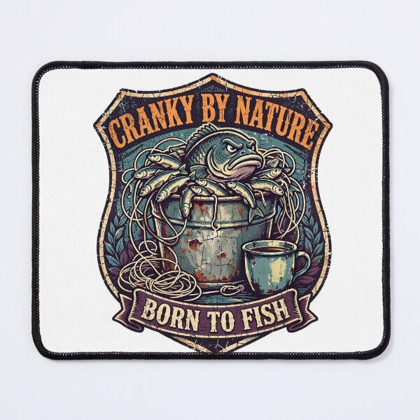 Item preview, Cranky by Nature, Born to Fish — Grumpy Bass Bait Bucket Badge designed and sold by Odd-jack.