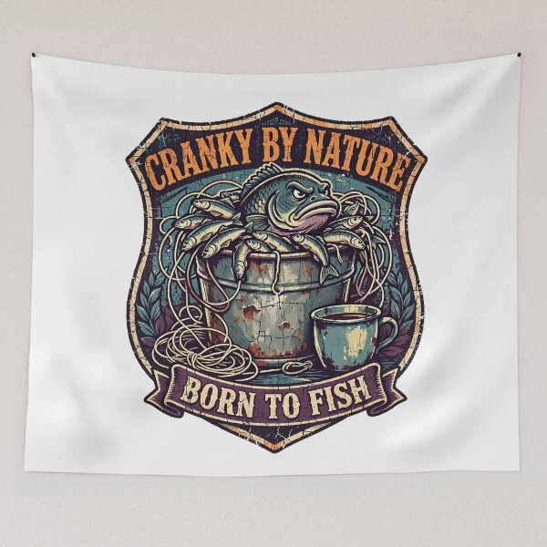 Item preview, Cranky by Nature, Born to Fish — Grumpy Bass Bait Bucket Badge designed and sold by Odd-jack.