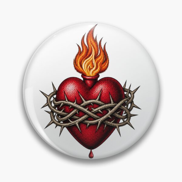 Item preview, Sacred Heart Burning Flame Crown Thorns Stippled Artwork designed and sold by Francisbb.