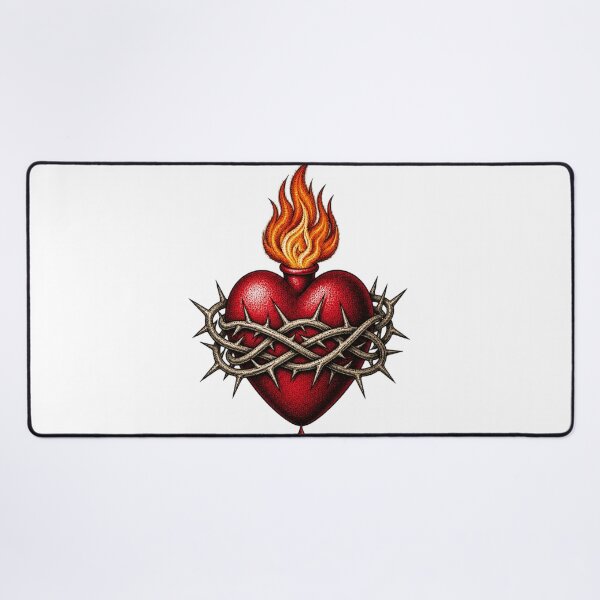 Item preview, Sacred Heart Burning Flame Crown Thorns Stippled Artwork designed and sold by Francisbb.