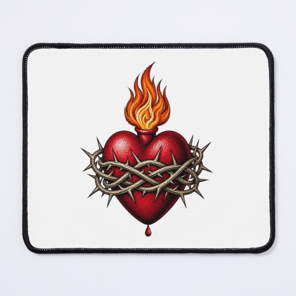 Item preview, Sacred Heart Burning Flame Crown Thorns Stippled Artwork designed and sold by Francisbb.
