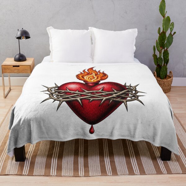 Item preview, Sacred Heart Burning Flame Crown Thorns Stippled Artwork designed and sold by Francisbb.