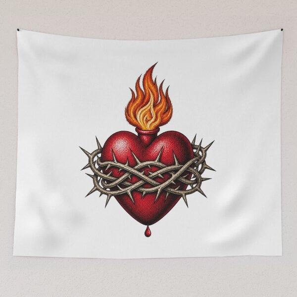 Item preview, Sacred Heart Burning Flame Crown Thorns Stippled Artwork designed and sold by Francisbb.
