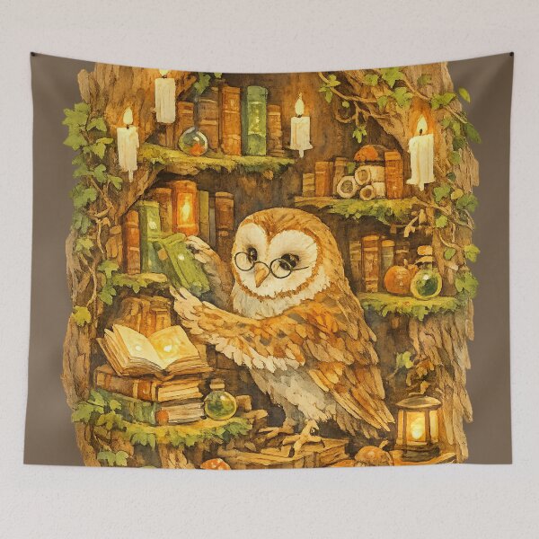 Item preview, Wise Owl in a Magical Library Cozy Illustration designed and sold by yeeted17.