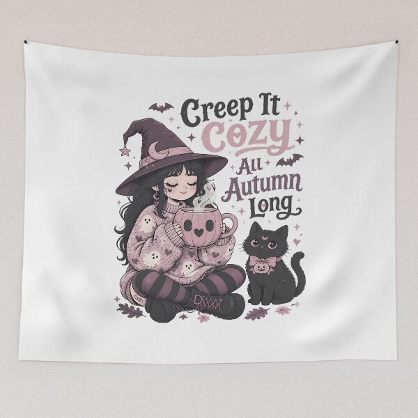 Item preview, Cozy Halloween Witch – Pastel Goth, Black Cat & Autumn designed and sold by Art-Arcade6.