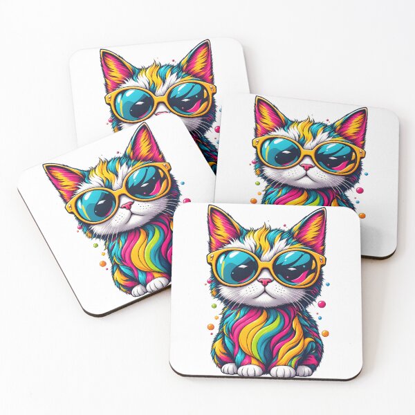 Item preview, Cool Cat Neon Art | Colorful Cat with Sunglasses | Funky Pop Art & Y2K Aesthetic Design designed and sold by Pixel Rush.