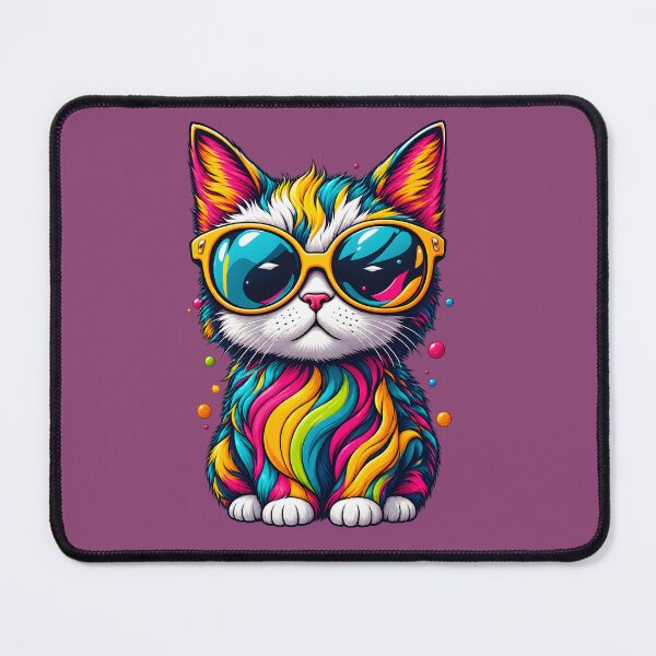 Item preview, Cool Cat Neon Art | Colorful Cat with Sunglasses | Funky Pop Art & Y2K Aesthetic Design designed and sold by Pixel Rush.