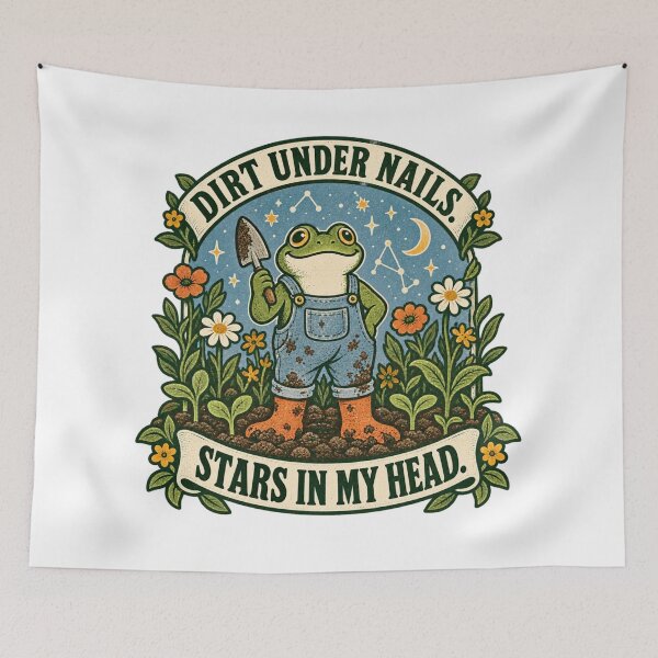 Item preview, Gardening Frog Under Starry Sky Illustration designed and sold by ODDLUME CLUB.