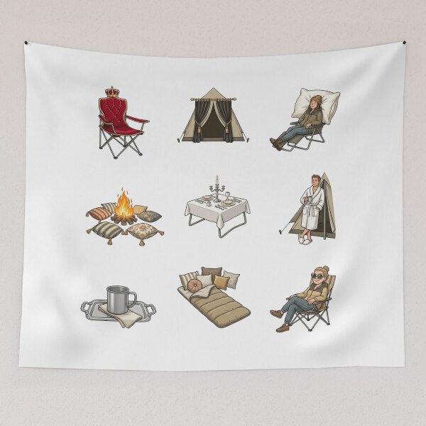 Item preview, Glamping Luxury Camping Funny Royal Tent Outdoor Lifestyle Sticker Sheet designed and sold by mood-draftsman.