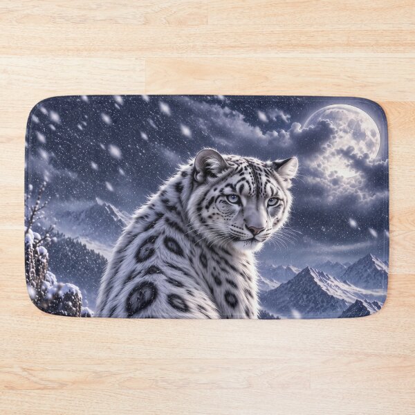 Item preview, Snow Leopard on Snowy Mountain Ledge – Winter Wildlife Art designed and sold by ManJiangHong.