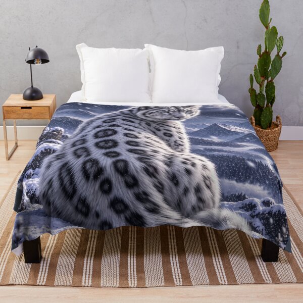 Item preview, Snow Leopard on Snowy Mountain Ledge – Winter Wildlife Art designed and sold by ManJiangHong.