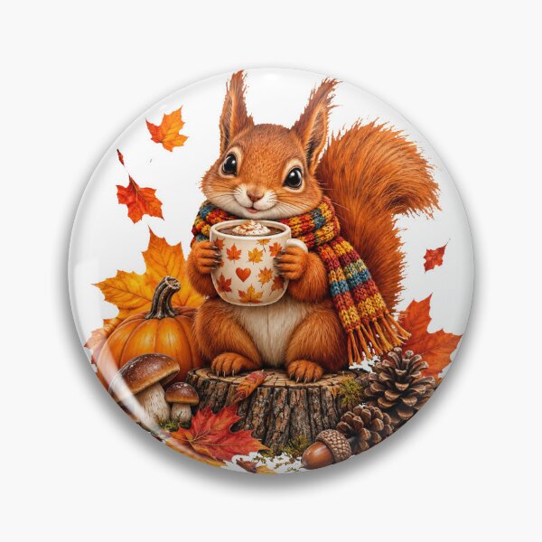 Item preview, Cozy Autumn Squirrel with Hot Chocolate Pumpkin and Fall Leaves designed and sold by Surviving Monday Club.