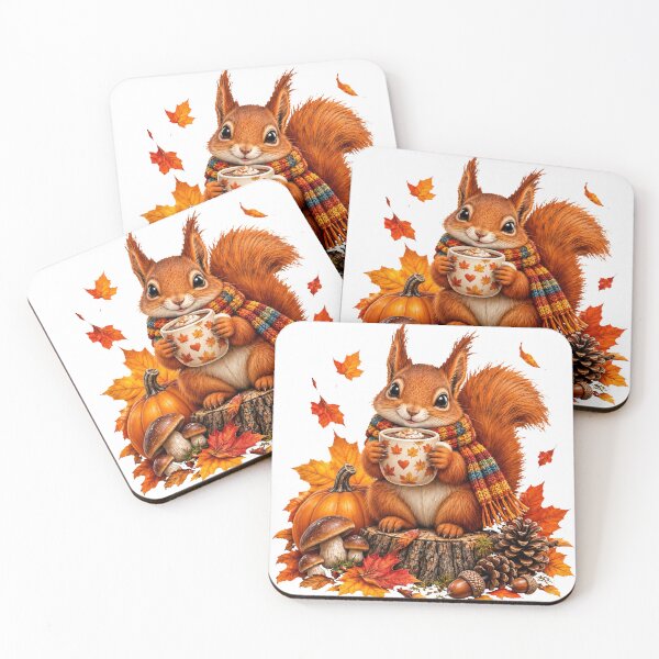 Item preview, Cozy Autumn Squirrel with Hot Chocolate Pumpkin and Fall Leaves designed and sold by Surviving Monday Club.