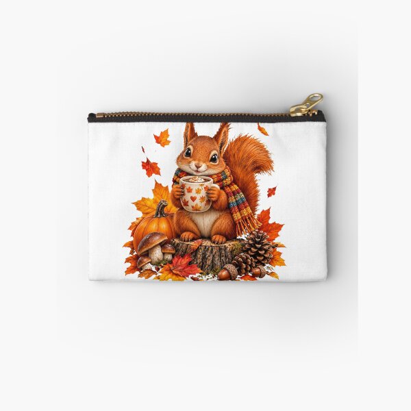 Item preview, Cozy Autumn Squirrel with Hot Chocolate Pumpkin and Fall Leaves designed and sold by Surviving Monday Club.
