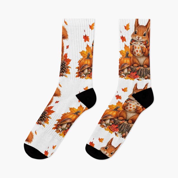 Item preview, Cozy Autumn Squirrel with Hot Chocolate Pumpkin and Fall Leaves designed and sold by Surviving Monday Club.