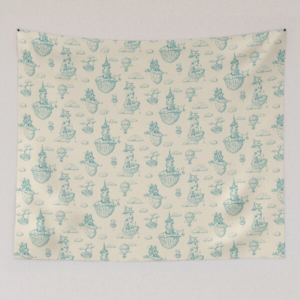 Item preview, Fantasy floating Islands, toile in teal designed and sold by OhNoNotAgain42.