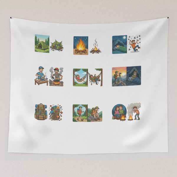 Item preview, Expectation Vs Reality Camping Funny Outdoor Hiking Mishaps Sticker Sheet designed and sold by mood-draftsman.