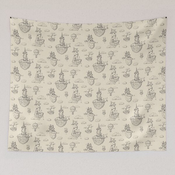Item preview, Fantasy floating Islands, toile in charcoal designed and sold by OhNoNotAgain42.