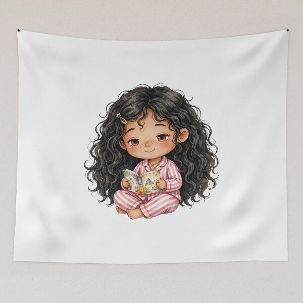 Item preview, Cozy Egyptian Girl Reading Bedtime Story | Cute Book Lover Chibi Art designed and sold by     Fatma Creates.