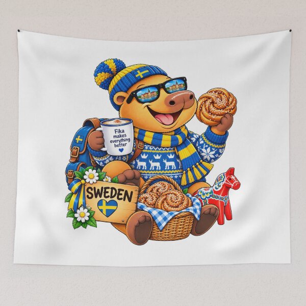 Item preview, Cute Sweden Capybara – Swedish Fika & Cinnamon Bun Adventure designed and sold by CapybaraTravels.