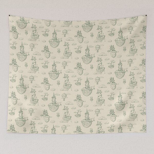 Item preview, Fantasy floating Islands, toile in green designed and sold by OhNoNotAgain42.