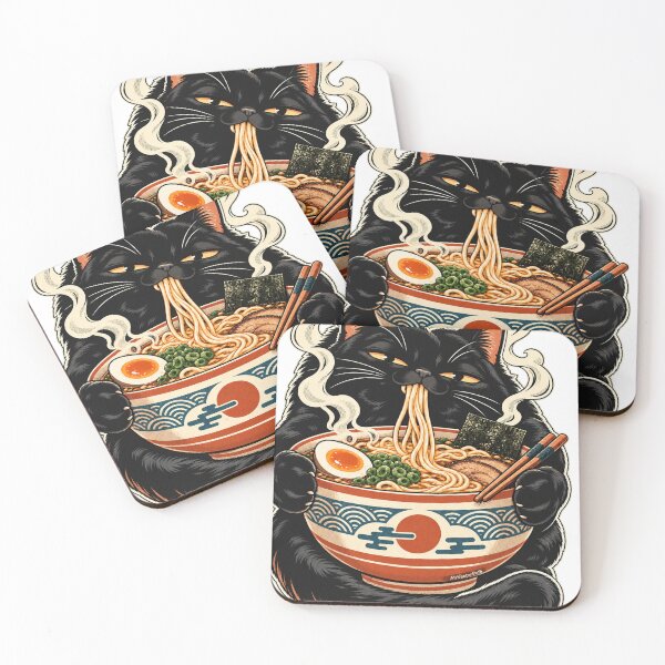 Item preview, Midnight Ramen Cat – Black Cat Eating Noodles designed and sold by MrVectorPath.