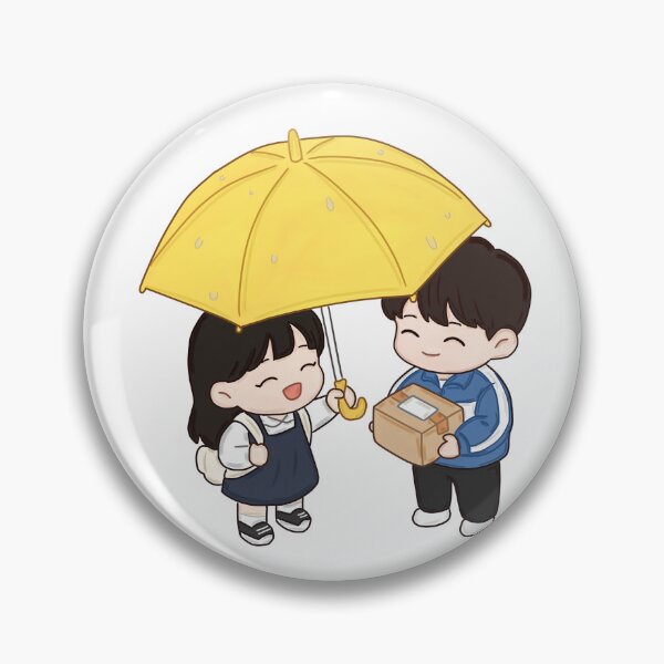 Item preview, Kawaii Rainy Day Couple Under a Yellow Umbrella – Cozy Cute Digital Art Sticker designed and sold by Kanikawaii.