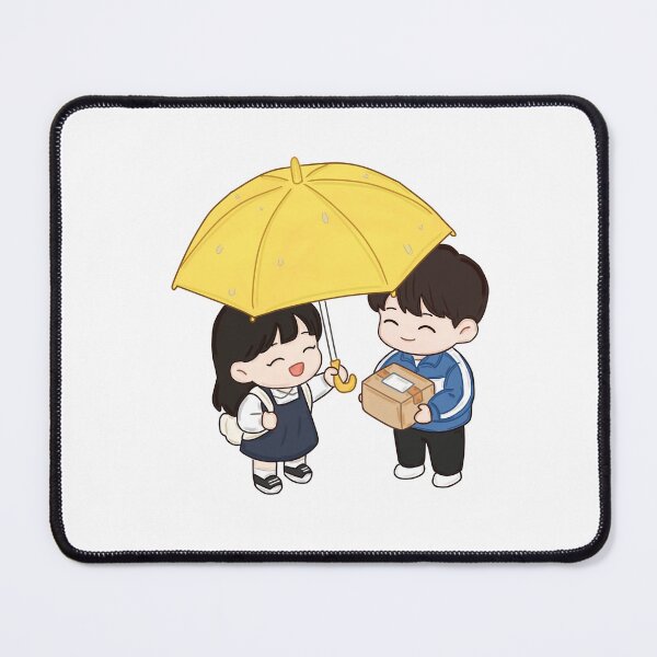 Item preview, Kawaii Rainy Day Couple Under a Yellow Umbrella – Cozy Cute Digital Art Sticker designed and sold by Kanikawaii.