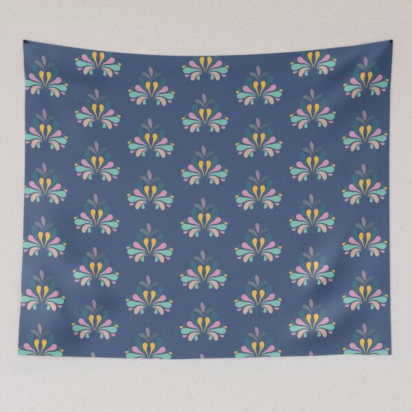 Item preview, ​Retro Colorful Mid Century Teardrop Motif Navy Blue Pattern designed and sold by ​Jyoti Digital Artist.