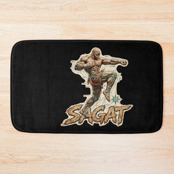 Aperçu de l'œuvre Design de Sagat pour Street Fighter, illustration de Sagat, l'empereur du Muay Thai, graphisme de Sagat dans Street Fighter, art du jeu de combat Sagat, Tiger Shot, Tiger Uppercut, Tiger Knee, cadeau de jeu d'arcade, fan art Capcom créée et vendue par Typologystudios.
