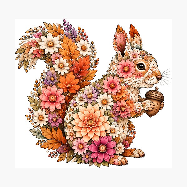 Item preview, Floral Squirrel With Autumn Acorn designed and sold by Ania & Maxiu.
