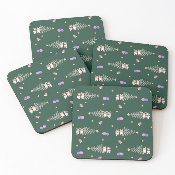 Item preview, Cute Watercolor Corgi French Bulldog Forest Green Pattern designed and sold by svitlaarty.