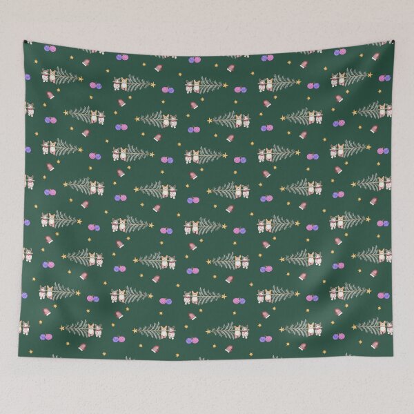 Item preview, Cute Watercolor Corgi French Bulldog Forest Green Pattern designed and sold by svitlaarty.