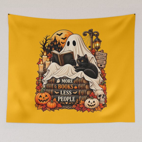 Item preview, Spooky Reading Club Ghost Cat designed and sold by Retro Arabica.