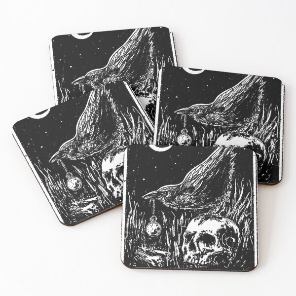 Item preview, XIII Tempus Fugit - Raven and Skull Linocut Tarot Art designed and sold by Yanuta.