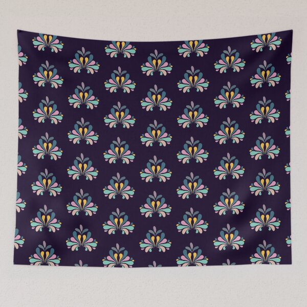 Item preview, ​Retro Colorful Mid Century Teardrop Motif Dark Purple Pattern designed and sold by ​Jyoti Digital Artist.