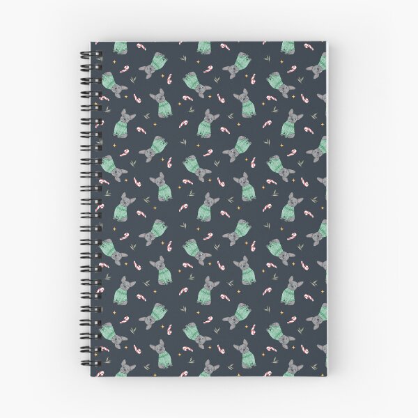 Item preview, Cute Watercolor French Bulldog Winter Dark Charcoal Pattern designed and sold by svitlaarty.
