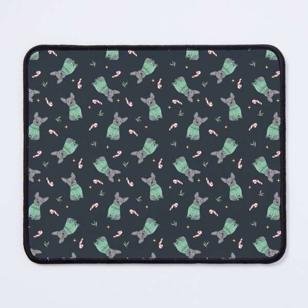 Item preview, Cute Watercolor French Bulldog Winter Dark Charcoal Pattern designed and sold by svitlaarty.