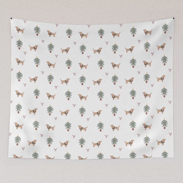 Item preview, Cute Watercolor Cocker Spaniel Christmas Tree White Pattern designed and sold by svitlaarty.
