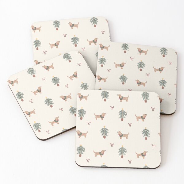 Item preview, Cute Watercolor Dachshund Christmas Tree Cream Pattern designed and sold by svitlaarty.