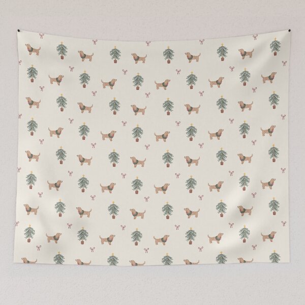 Item preview, Cute Watercolor Dachshund Christmas Tree Cream Pattern designed and sold by svitlaarty.