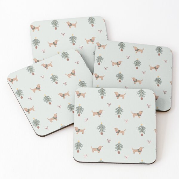 Item preview, Cute Watercolor Dachshund Christmas Tree Mint Pattern designed and sold by svitlaarty.