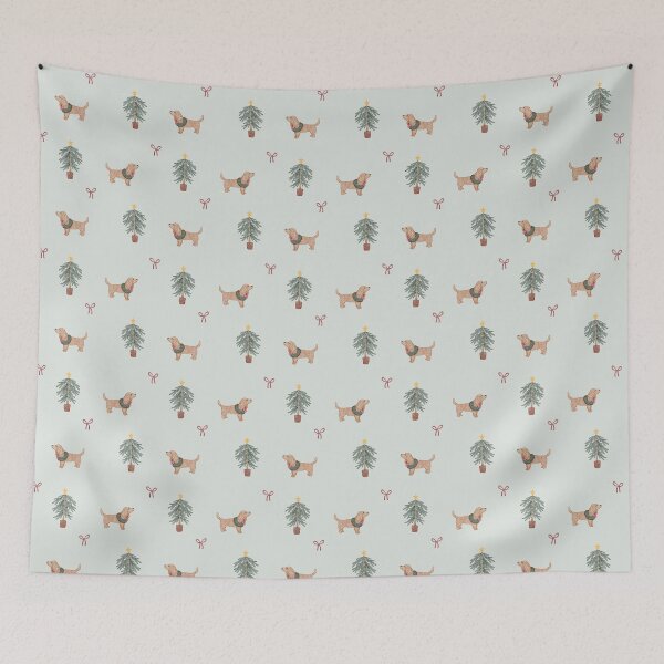 Item preview, Cute Watercolor Dachshund Christmas Tree Mint Pattern designed and sold by svitlaarty.