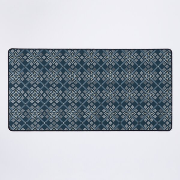 Item preview, Thai Ikat Botanical Grid Seamless Pattern Navy Gold Luxury Thai Leaf Motif Woven Textile Fabric Design designed and sold by KOPatternCo.
