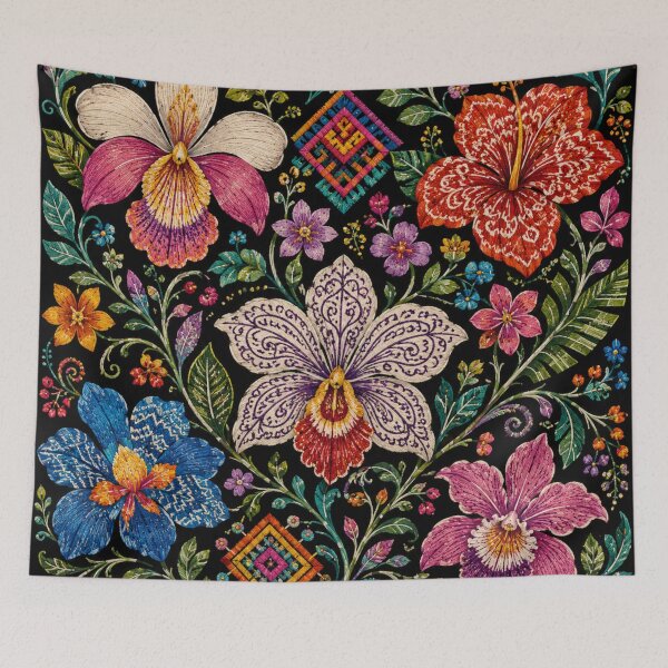 Item preview, Panamanian Folk Flowers – Guna Mola Inspired Tropical Floral Design designed and sold by MarekoraStudio.