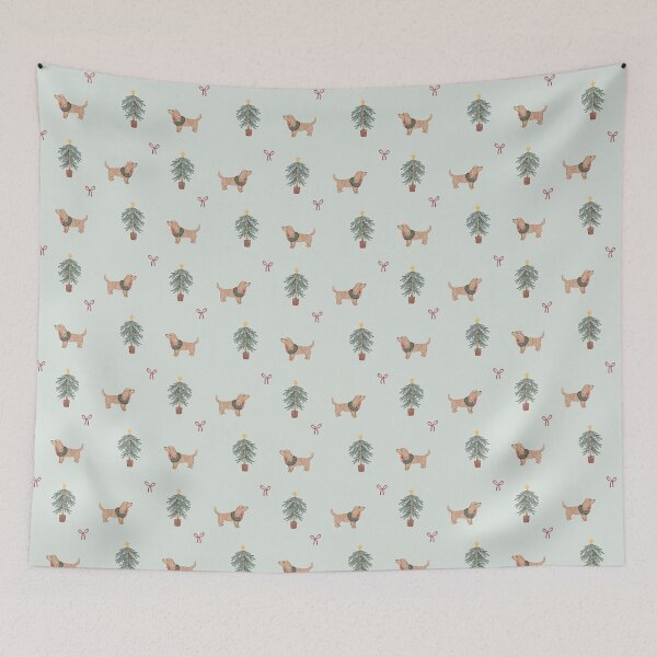 Item preview, Cute Watercolor Cocker Spaniel Christmas Tree Sage Mint Pattern designed and sold by svitlaarty.