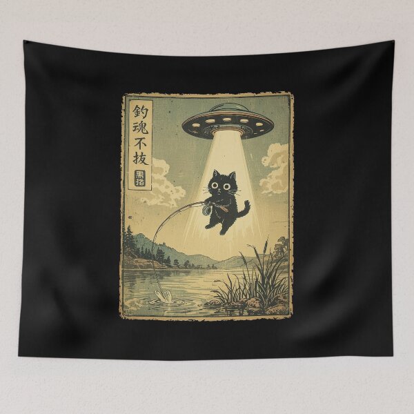 Item preview, Vintage Cat Fishing UFO Abduction Japanese  designed and sold by charoen-design.
