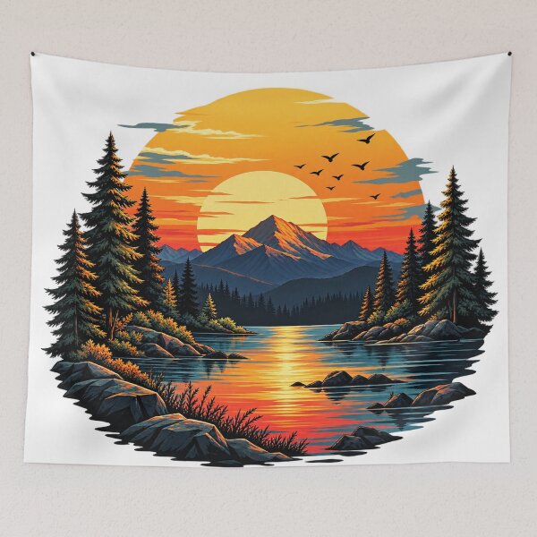 Item preview, sun Lake and Mountain with nature designed and sold by CreativeNest Prints.
