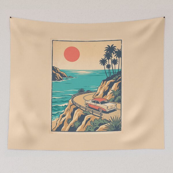 Item preview, Vintage Classic Car on Coastal Road – Retro Beach Drive & Road Trip Design designed and sold by Sea Gem.